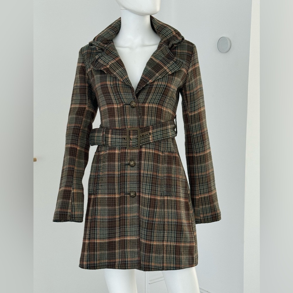 Vintage BB Dakota Plaid Wool Blend Belted Coat S